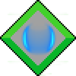 The shield icon. It's wrapped with green corner. The center is grey. Inside the shield is blue.