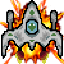 The spaseship of the hero. He's mainly grey with green spot. You can see the hero throught the hub. The spaseship is sourrended with flames
